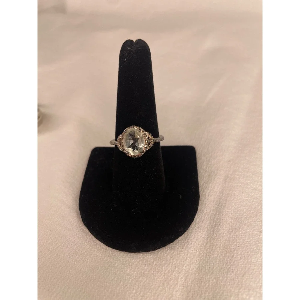 Green Amethyst Prasiolite Oval Halo Ring Silver Tone Size 8 Vintage Style